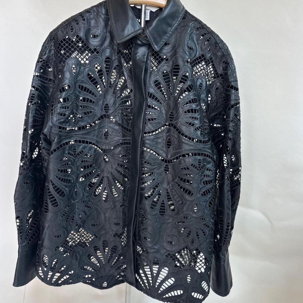Black Laser-Cut Leather Shirt